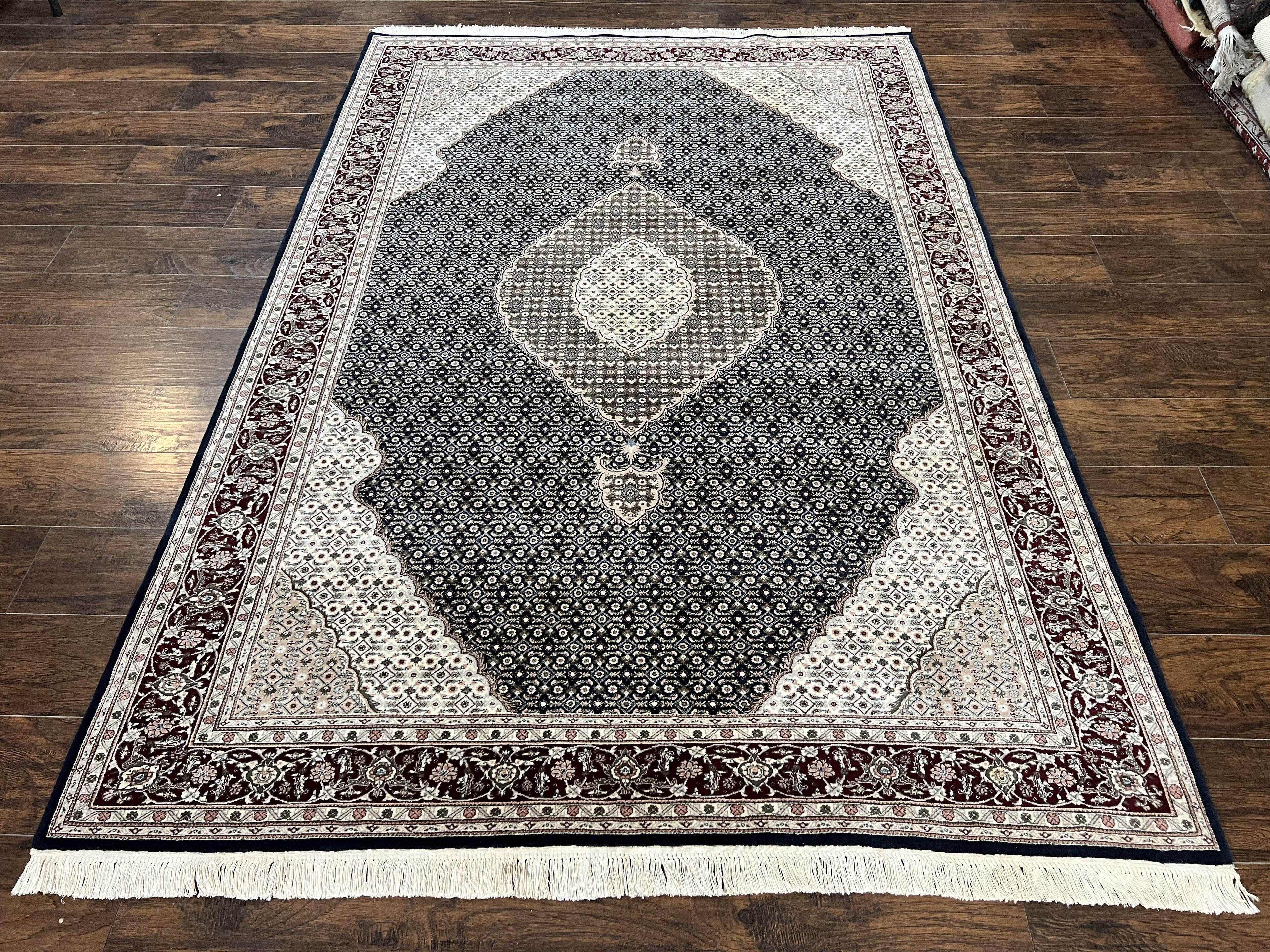 Sino Persian Rug 6x9, Herati Pattern, Vintage Handmade Hand Knotted Wool Oriental Carpet, Fine 6 x 9 Rug, Traditional Rug, Dark Blue Rug