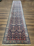 Indo Persian Runner Rug 2.8 x 12, Navy Blue, Floral, Fine 270 KPSI