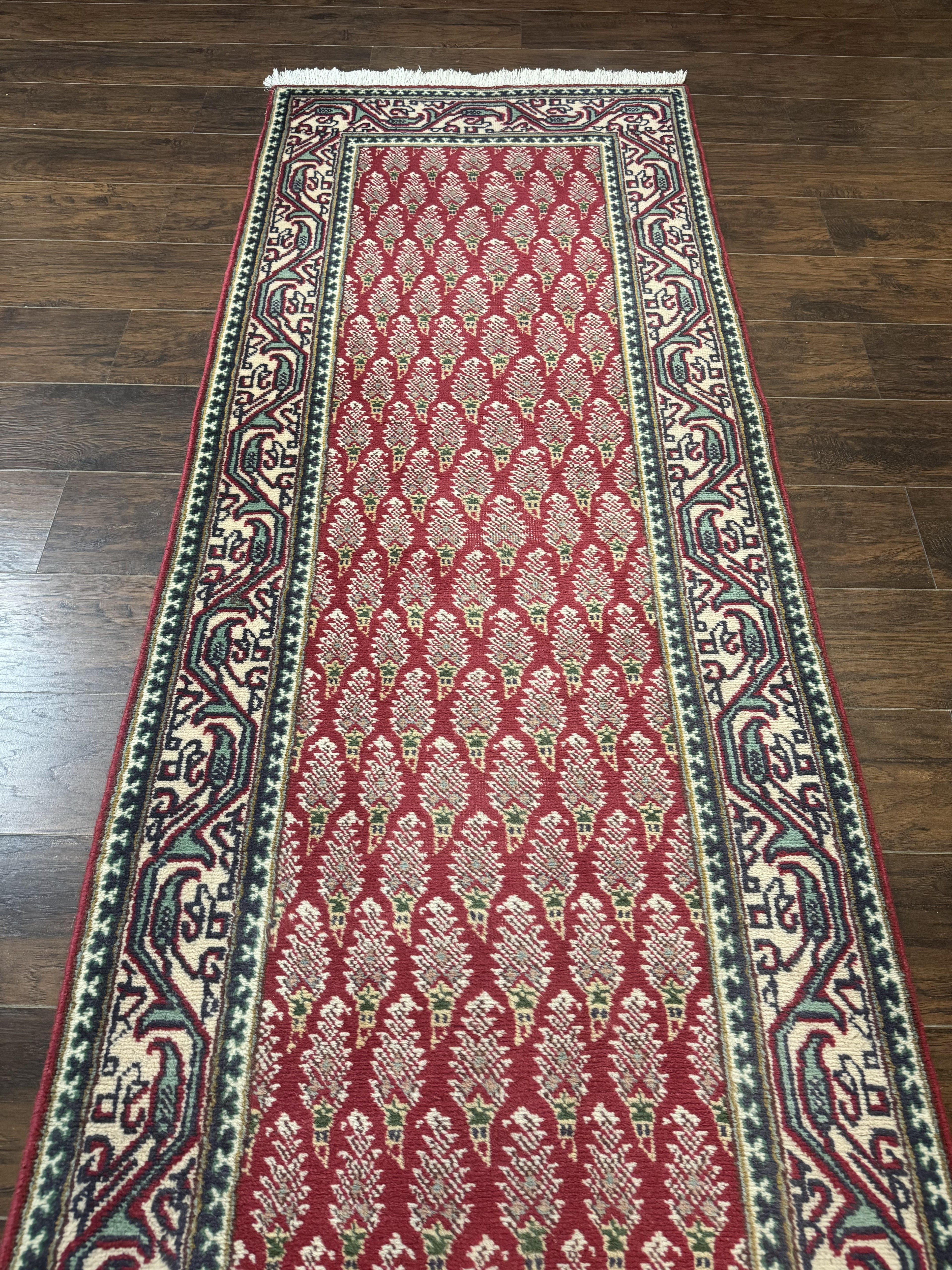 Persian Tabriz Runner Rug 3x16, Paisley Boteh Design, Red and Cream, Rug for Hallway, 16ft Wool Runner