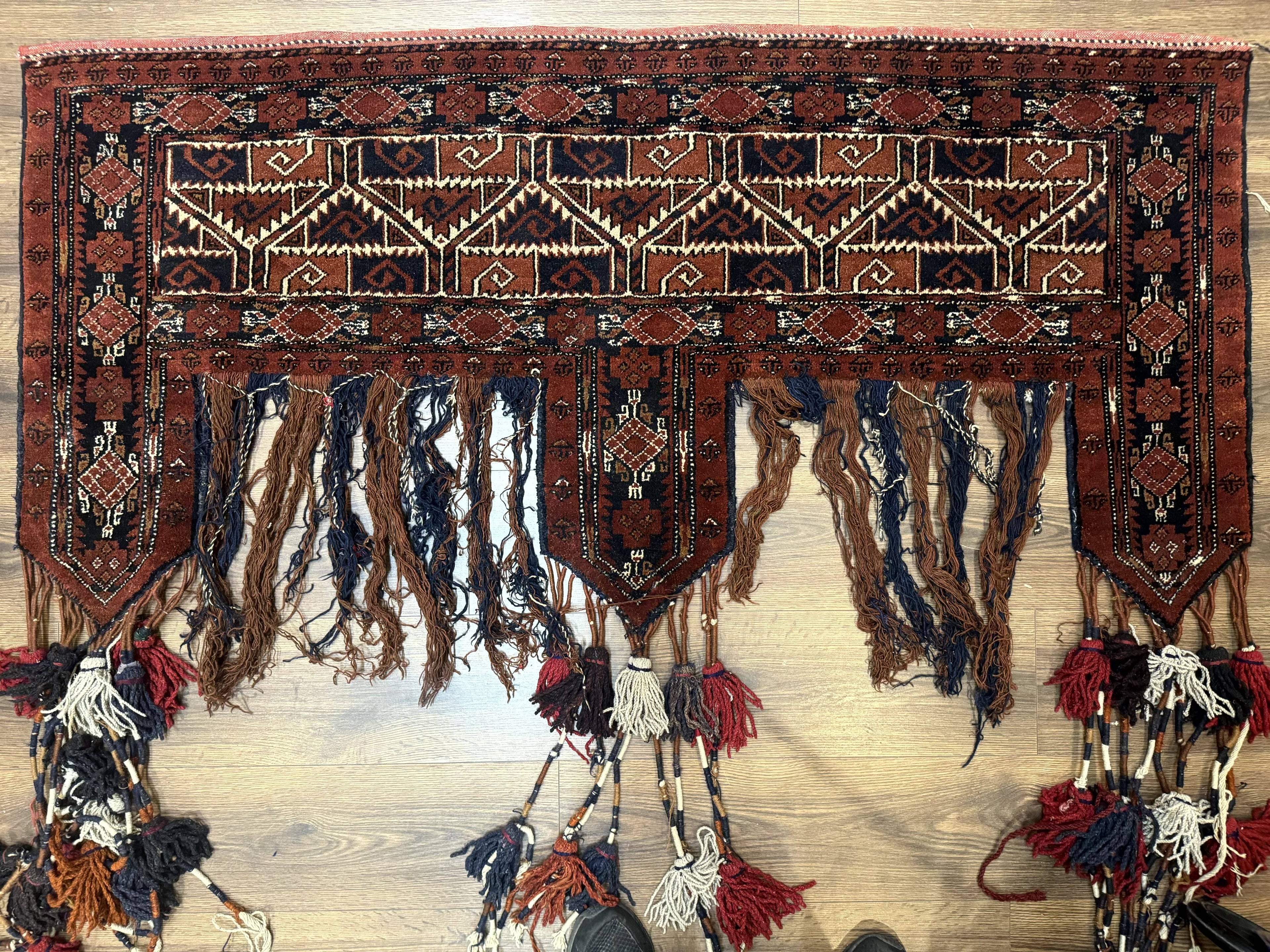 Antique Afghan Beshir Tent Header Textile Rug, Tribal Collectible, Wool