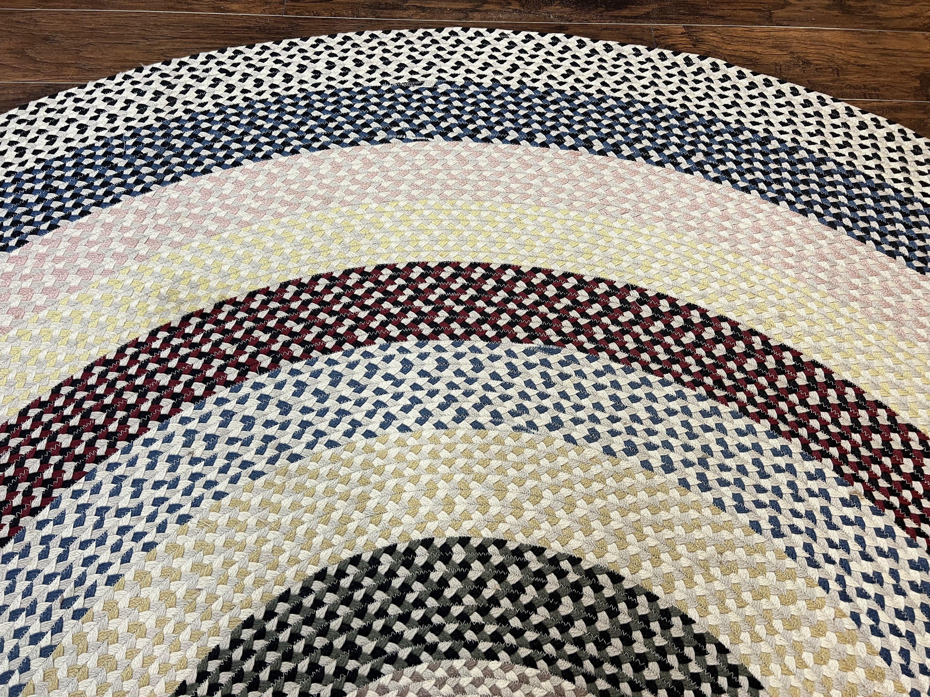 Round American Braided Rug 9x9 ft, Large Round Vintage Braided Rug, Multicolor