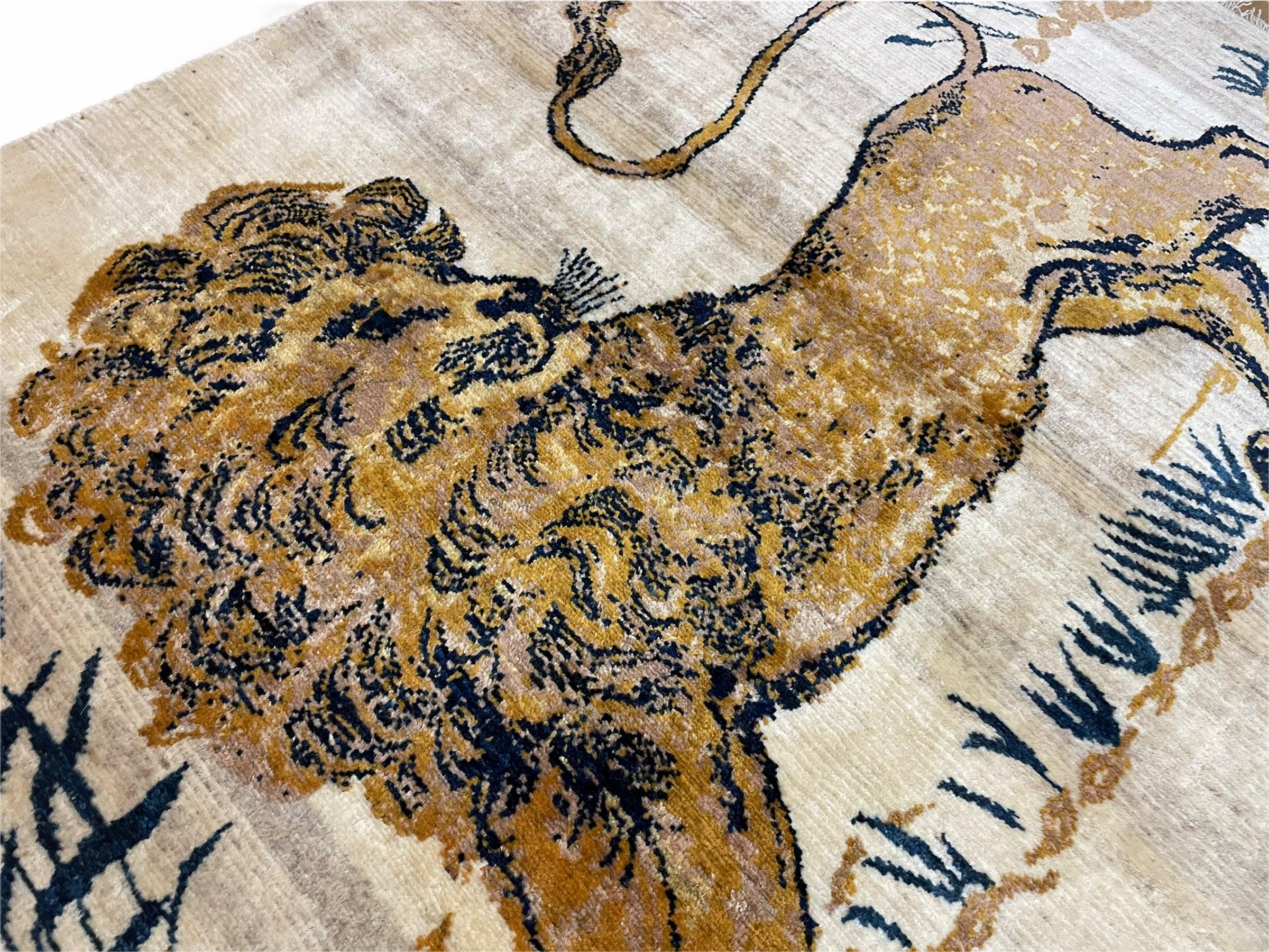 3.5 X 4 Handmade Hand-Knotted New Vintage Rug Quality Wool Lion Organic Dyes