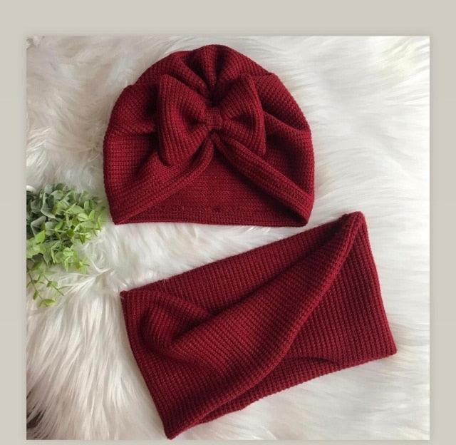 Baby Cotton Hat  Autumn Winter Children Scarf Hat Sets  Bowknot Ear Baby Girl Boy Warm Beanies Cap Neck Warmer Scarf Fleece Balaclava Hood Ski Mask Cold Weather Face Mask Neck Warmer Winter Nose Warmer