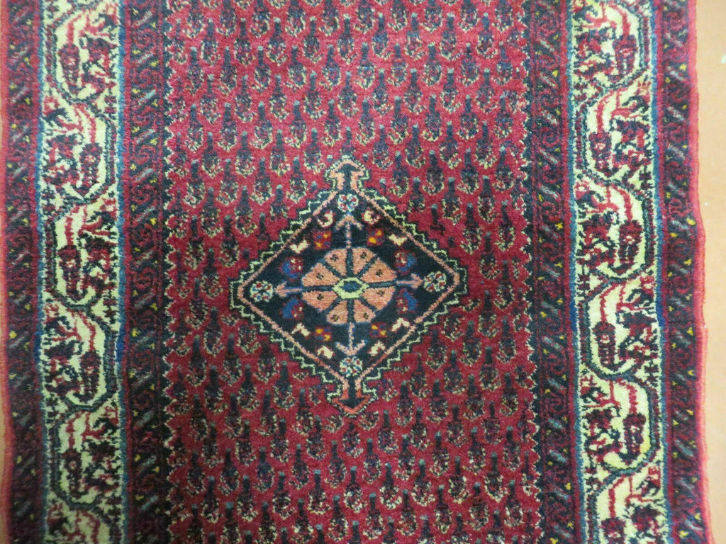 2.5' X 4' Vintage Handmade Indian Amritsar Wool Rug Paisley Design Red