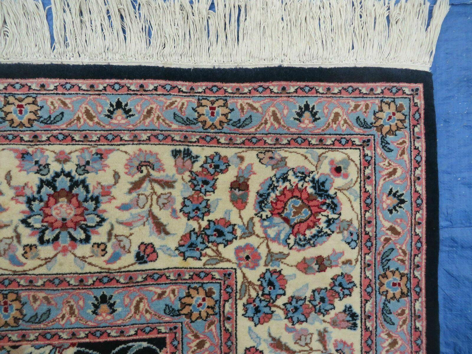 Large Indo Persian Rug 10x14, Wool Hand-Knotted Carpet, Navy Blue Ivory