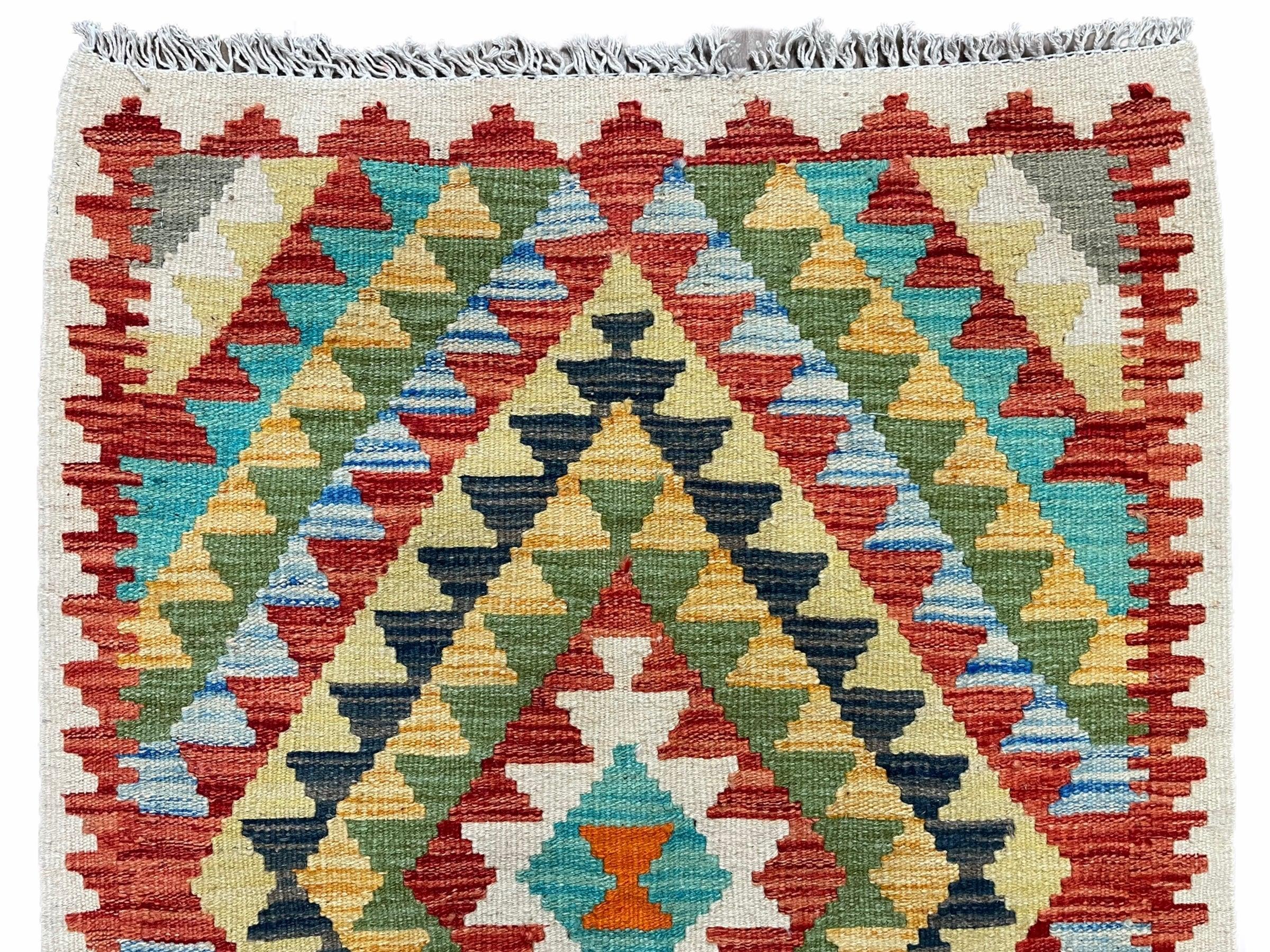 Small Kilim Rug 2x3 Colorful Turkish Kilim Accent Rug New Flatweave Wool Kilim Chobi Kilim Diamond Zigzag Playroom Rug