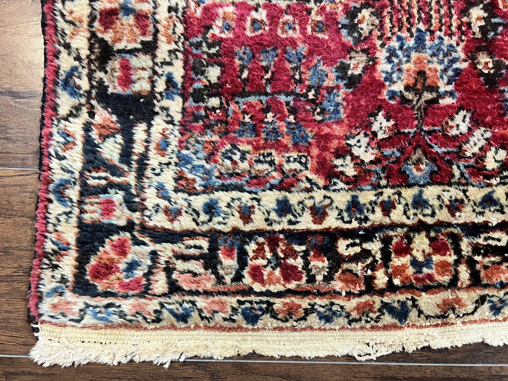 Antique Persian Runner Rug 2.9 x 17, Rare Sarouk Runner, Handmade Wool Rug for Hallway, Red, Floral