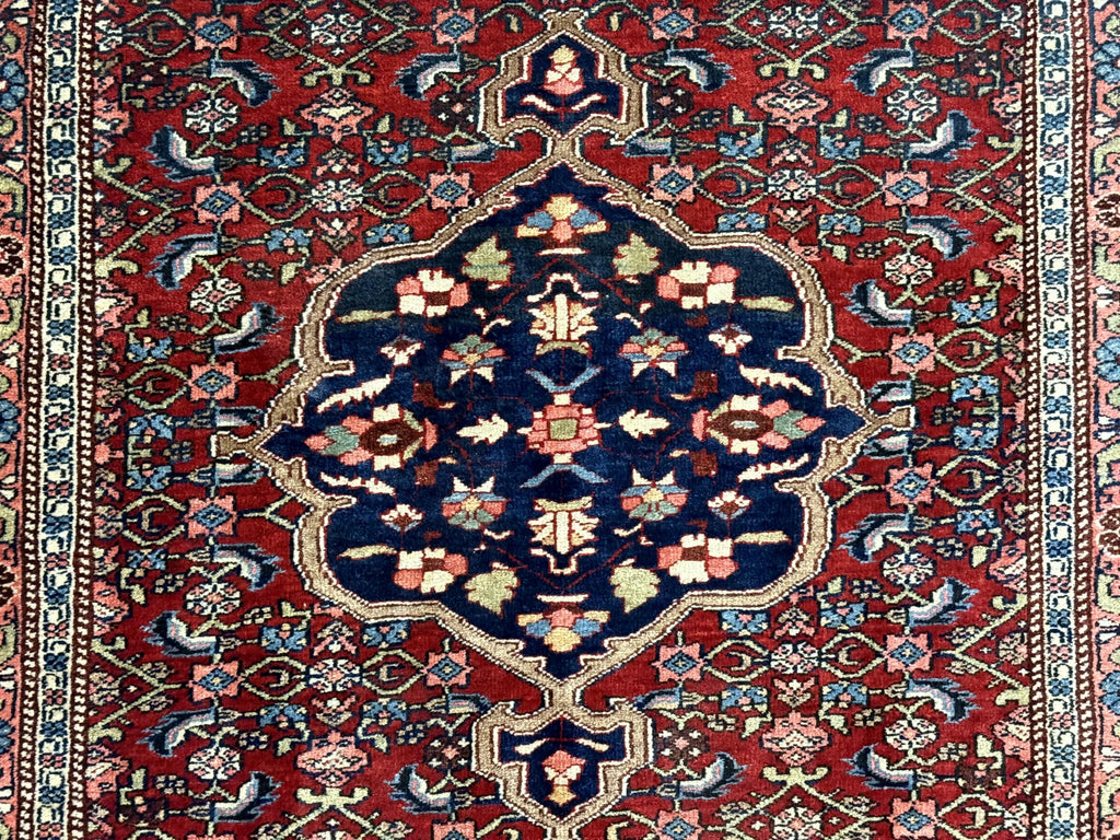 Persian Bidjar Rug 2.7 x 4, Red and Navy Blue, Small Persian Area Rug, Semi Antique
