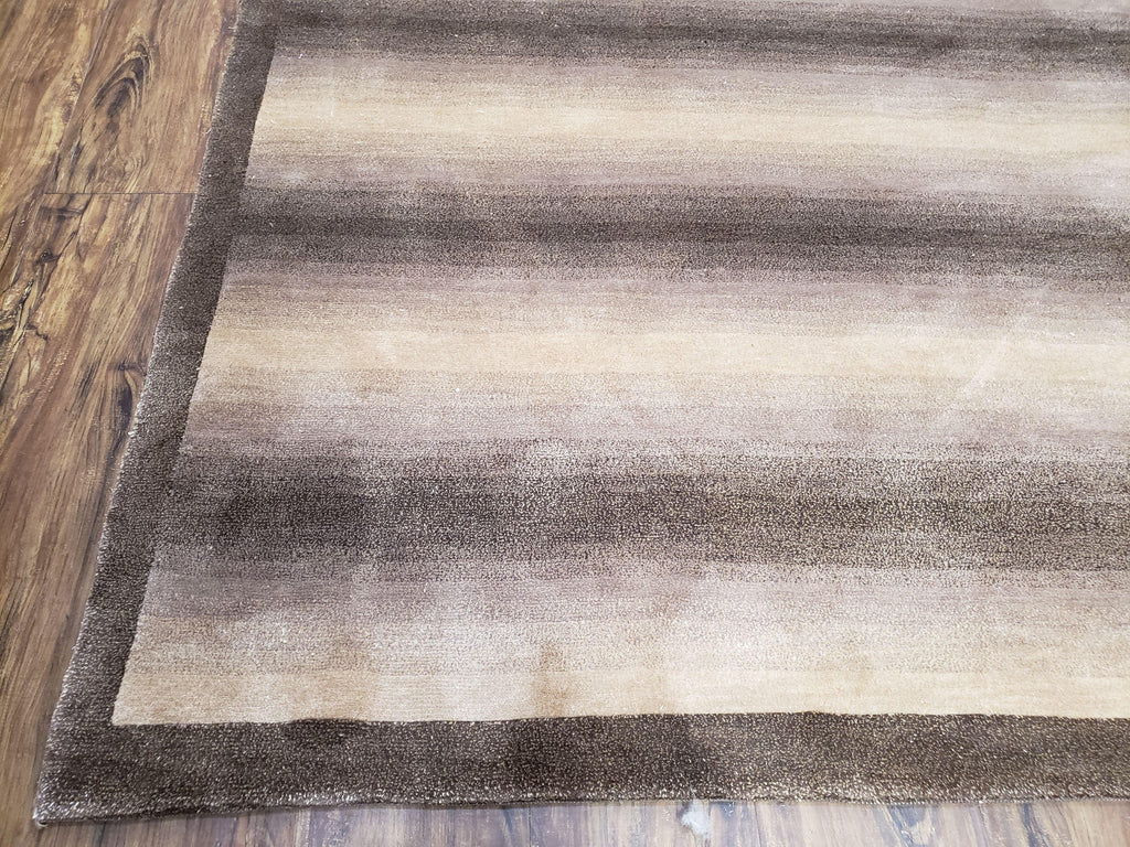 Vintage Safavieh Tibetan Indian Rug 6x9, Nepal Rug, Handmade, Striped Rug, Brown & Beige, 6x9 Oriental Carpet, Wool, Soft