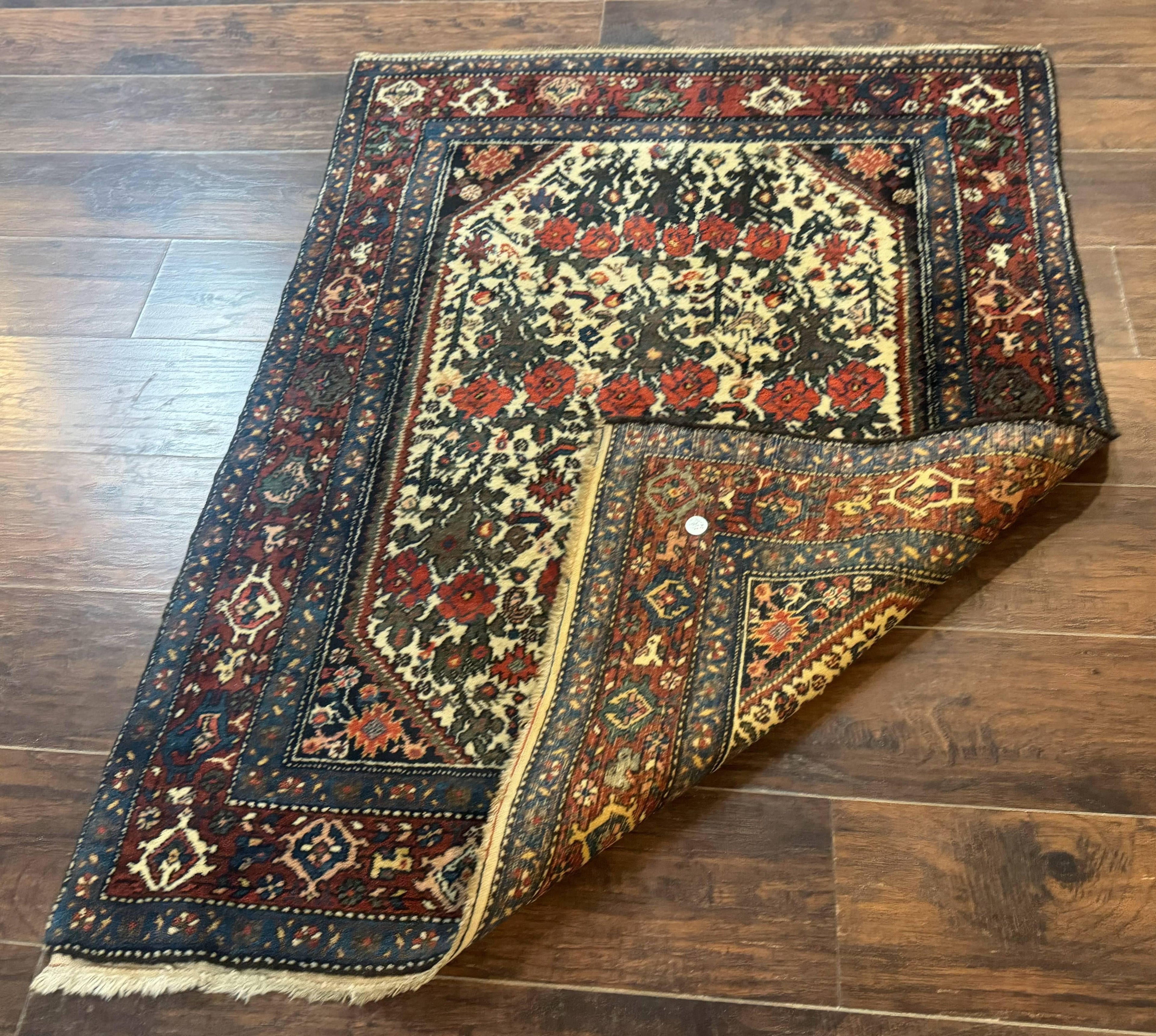 Persian Tribal Rug 3x5, Antique Persian Carpet, Floral Roses, Handmade, Persian Zanjan Rug