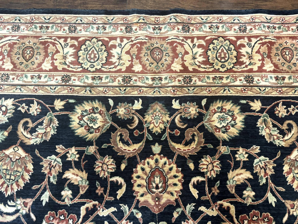 Vintage Oriental Rug 8x11, Floral Persian Design Carpet, Turkish Power Loomed Rug, Navy Blue Red Cream