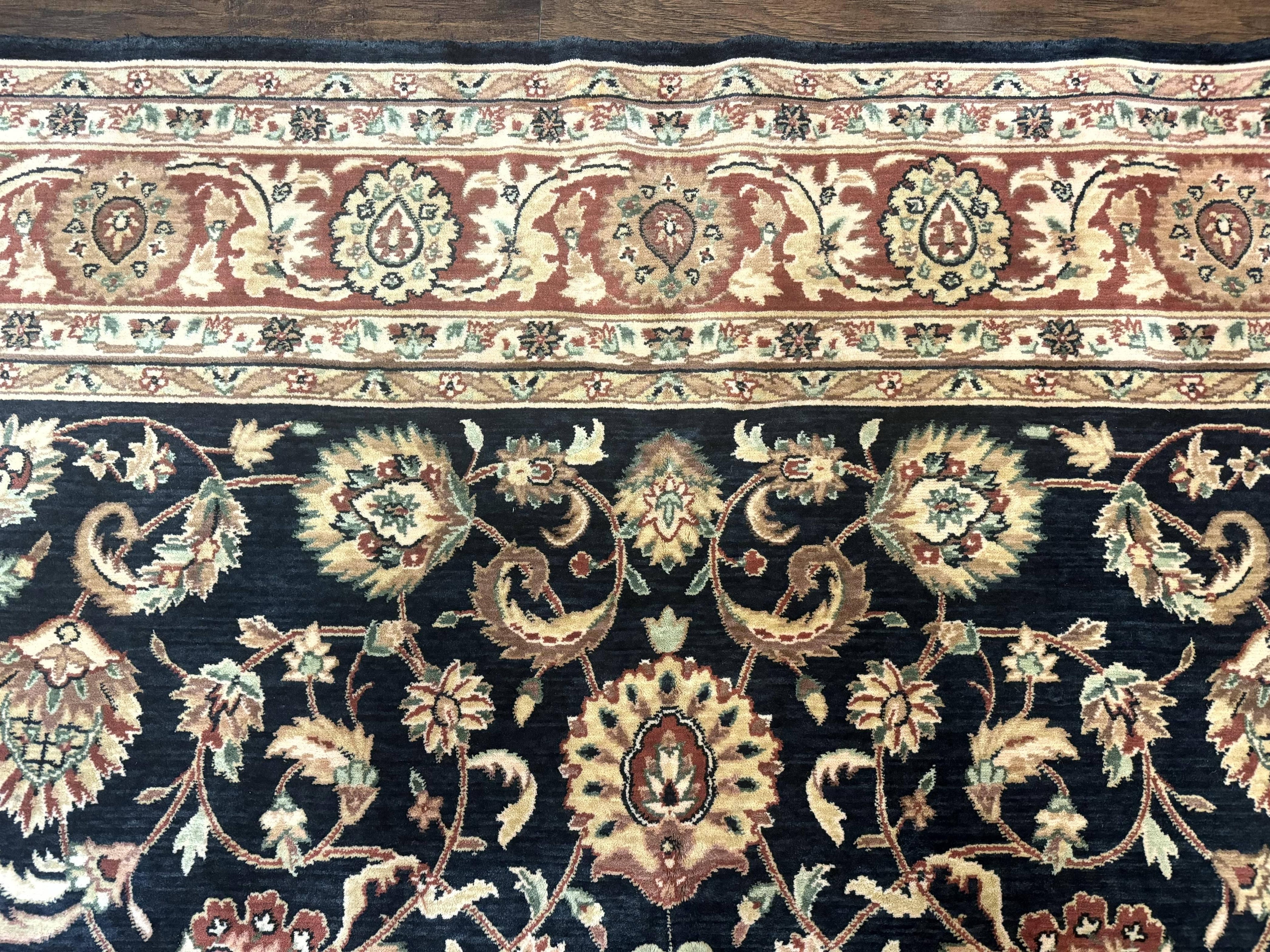 Vintage Oriental Rug 8x11, Floral Persian Design Carpet, Turkish Power Loomed Rug, Navy Blue Red Cream