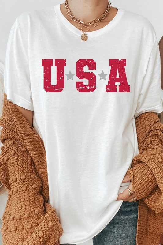 USA Star Patriotic July Fourth Picnic Graphic Tee T-Shirt