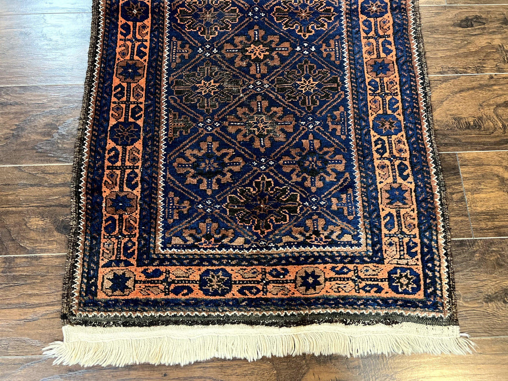Small Antique Persian Rug 2.7 x 4.7, Handmade Wool Rug, Navy Blue, Balouch Rug, Tribal Rug