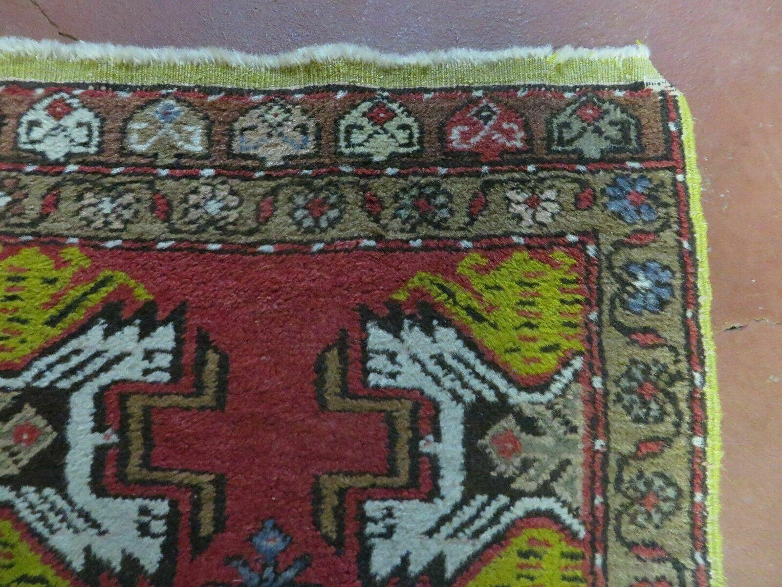 20" X 38" Antique Handmade Turkish Oushak Oshak Yastik Wool Rug Mat Turkey Nice