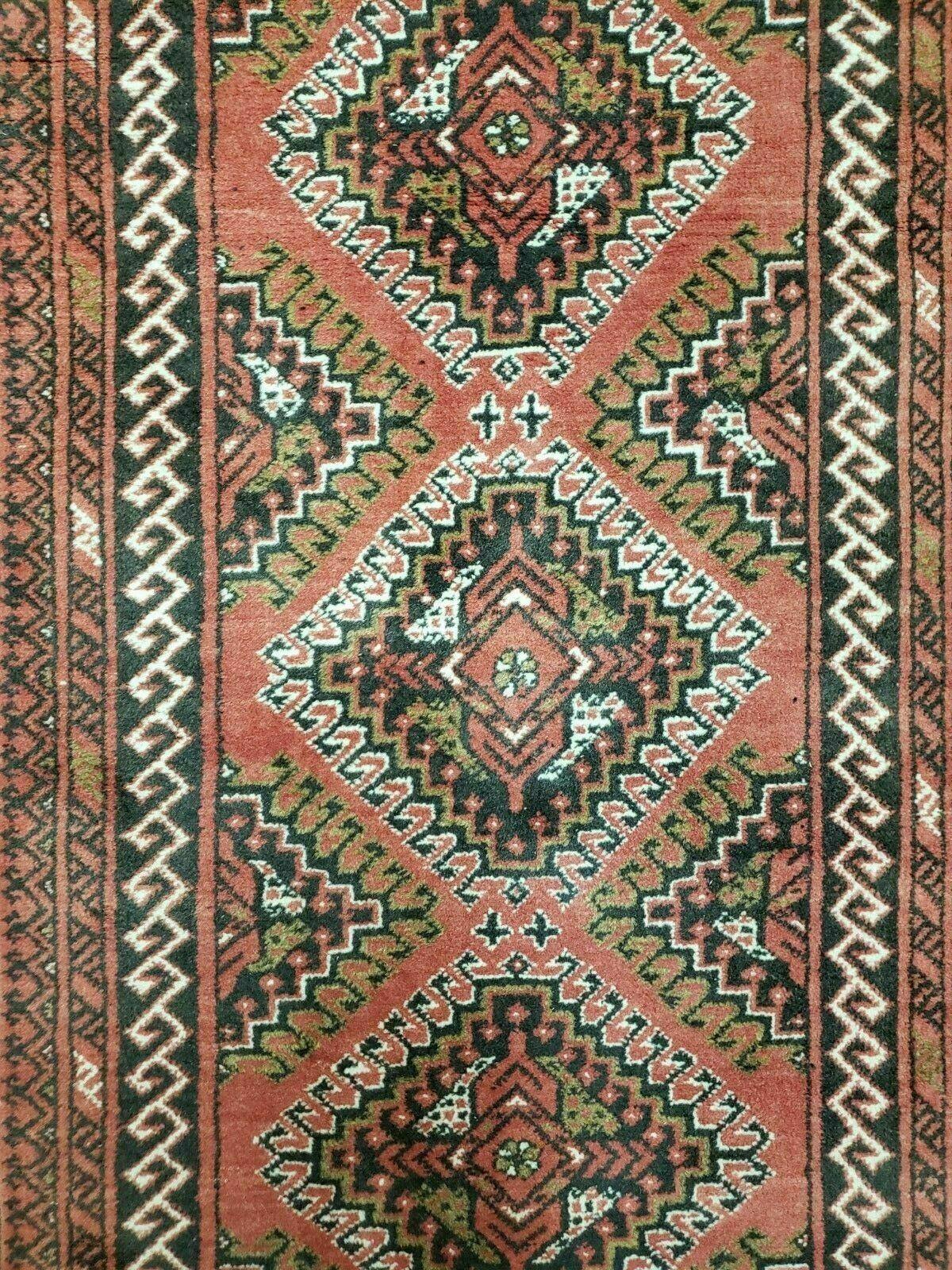 2' 5" X 9' Vintage Handmade Bokhara Red Turkoman Pakistani Wool Runner Rug Organic