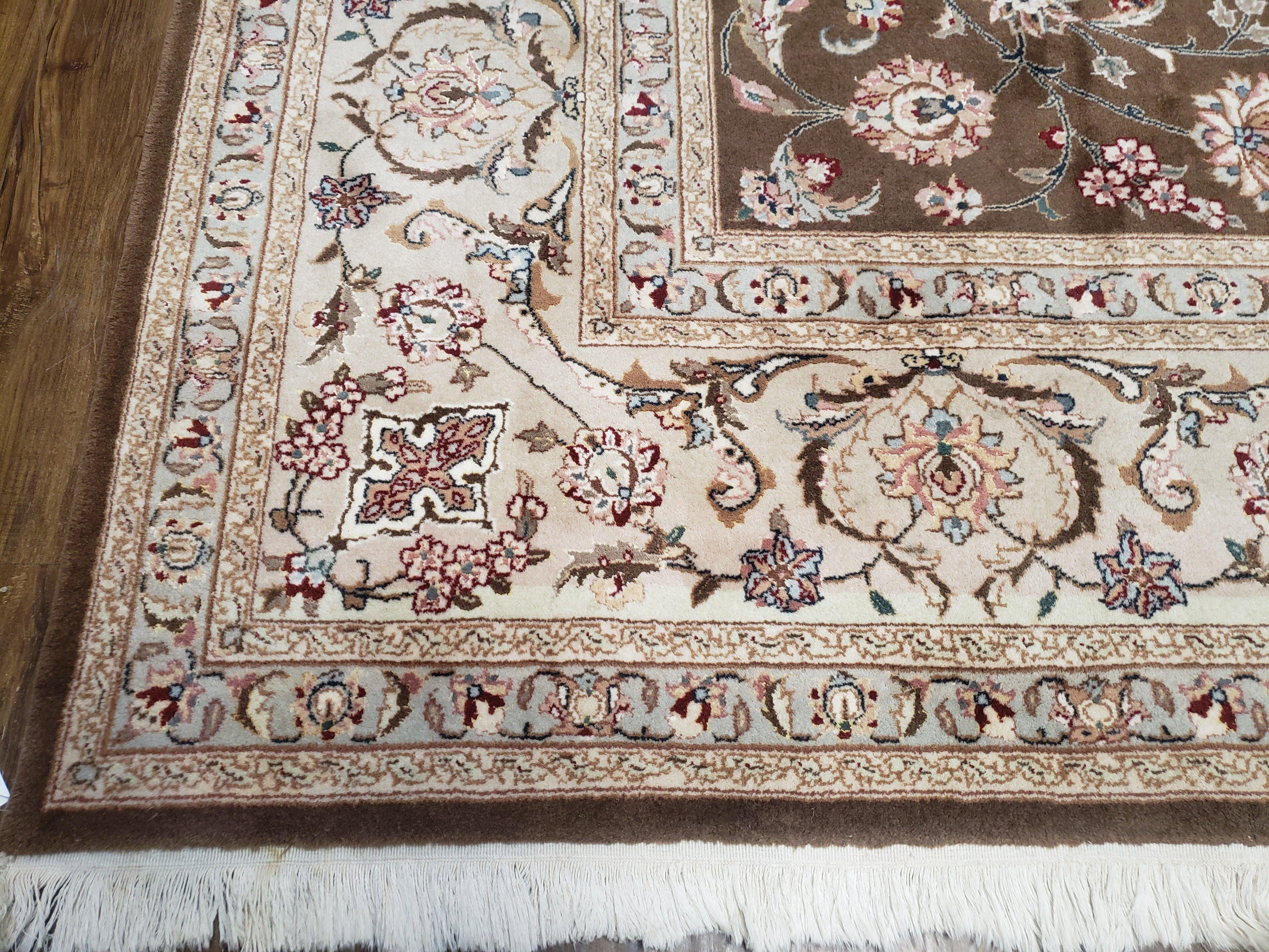 Vintage Pak-Persian Area Rug 9x12, Wool Hand-Knotted Spice Brown & Ivory Traditional Fine Oriental Carpet, Pakistani Carpet, 9 x 12 Fine Rug