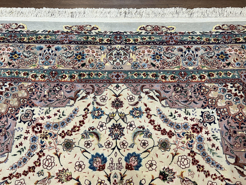 Beautiful Pak Persian Rug 6x9, Floral Medallion, Wool and Silk, Highly Detailed Elegant Carpet, Vintage Oriental Rug 6 x 9, Cream and Gray
