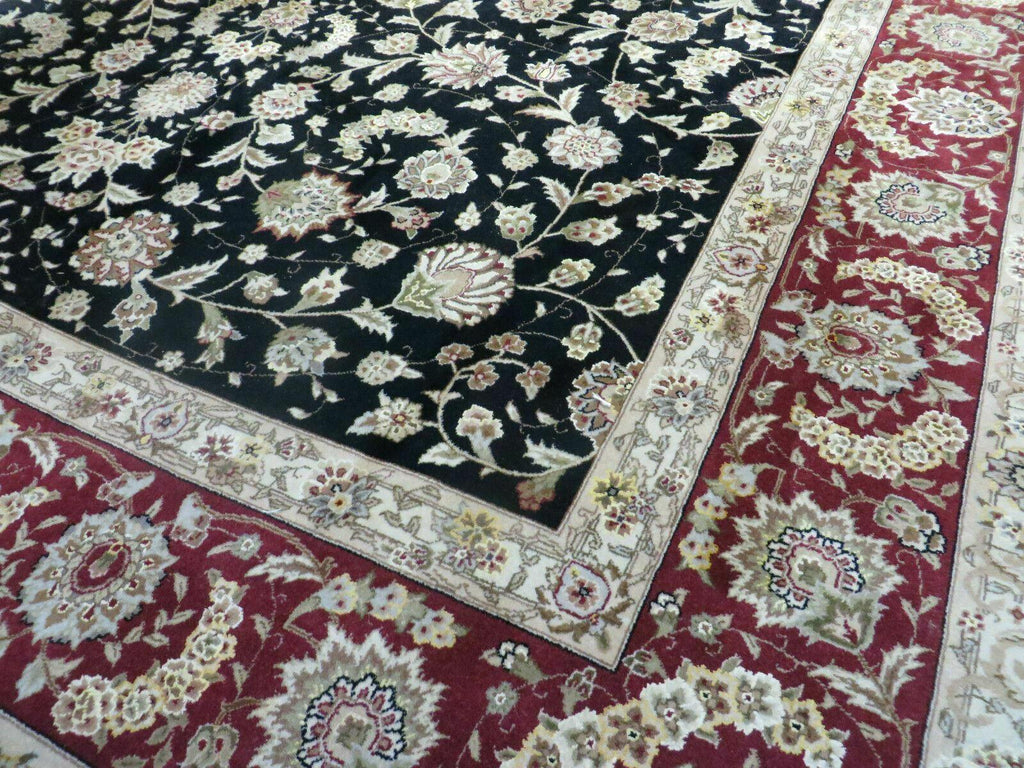 9' X 12' Vintage Handmade Fine Chinese Oriental Floral Wool Rug Silk Black