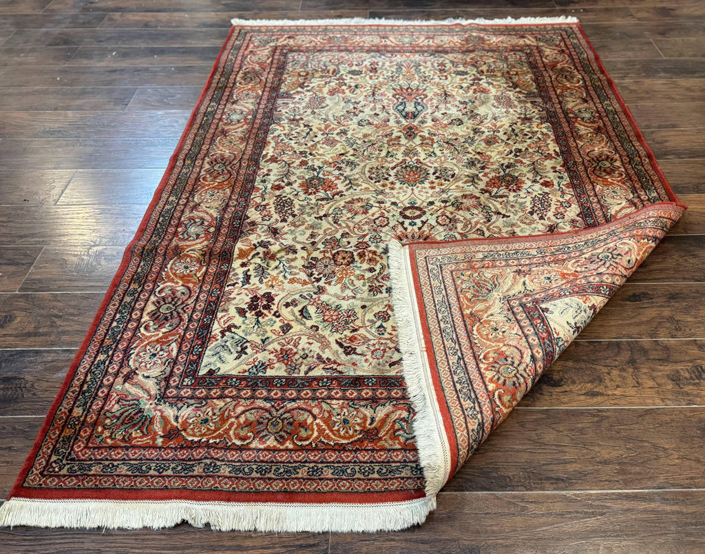 Antique Persian Rug 5x7, Allover Floral with Vases, Beige and Red, Belgian Power Loomed Rug, Vintage