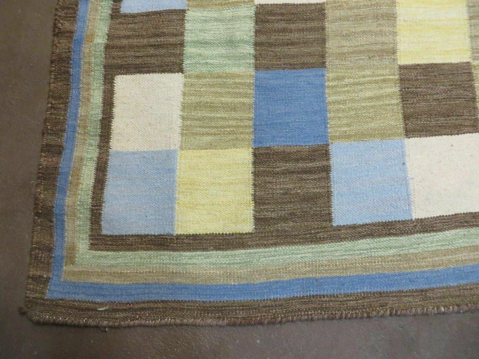 5' X 8' Hand-knotted Kilim Dhurrie Wool Cotton Rug Flat Weave Carpet Checkered Pattern Colorful Multicolor