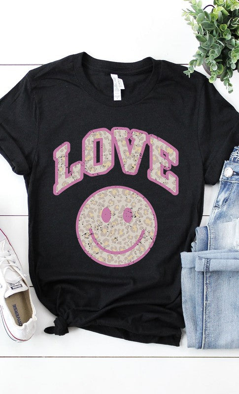 Retro Love Smiley Face Graphic Tee T-Shirt PLUS