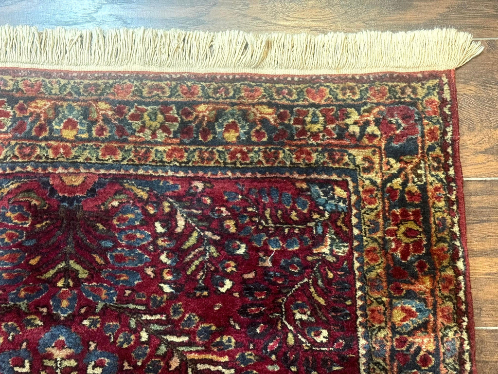 Antique Persian Sarouk Rug 3.6 x 5, Red, 1920s Persian Carpet