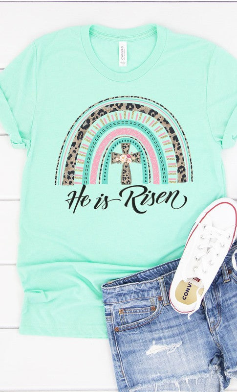 He Has Risen rainbow cross Graphic Tee T-Shirt