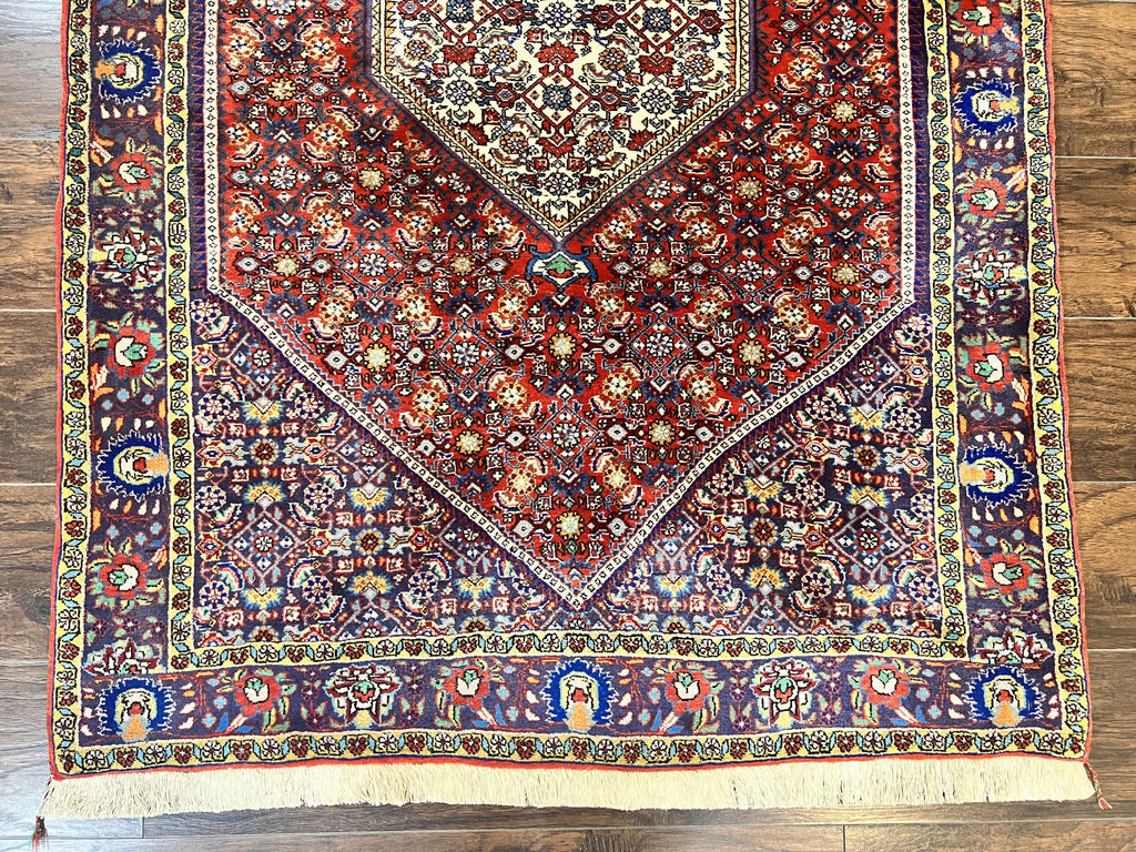 Persian Bidjar Rug 4x6, Handmade Oriental Carpet, Fine Weave, Herati Mahi Pattern, Vintage, Red, 300 KPSI