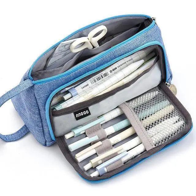 Big Storage Large Capacity Pencil Case Kids Pencil Bag For Students Vintage Grid Print Fabric Stationary Bag School Supply