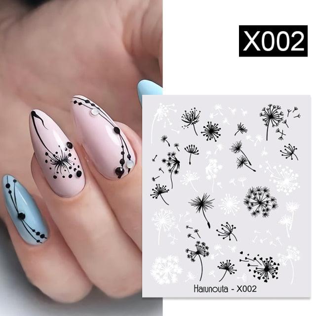 Black Lines Flower Leaves Water Decals Stickers Floral Face Marble Pattern Slider For Nails Summer Nail Art Decoration Summer Stickers on Nails Simple Summer Slider for Manicure Nail Art Watermark Manicure Decor