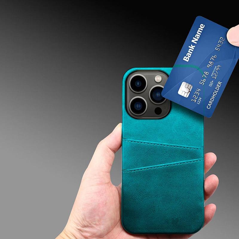 Black Luxury Men Card Holder Case for iPhone Business Classic Leather Wallet Case for iphone 12 13 14 Pro Max Phone Cover PU Leather Wallet Case with Card Pockets Back Cover