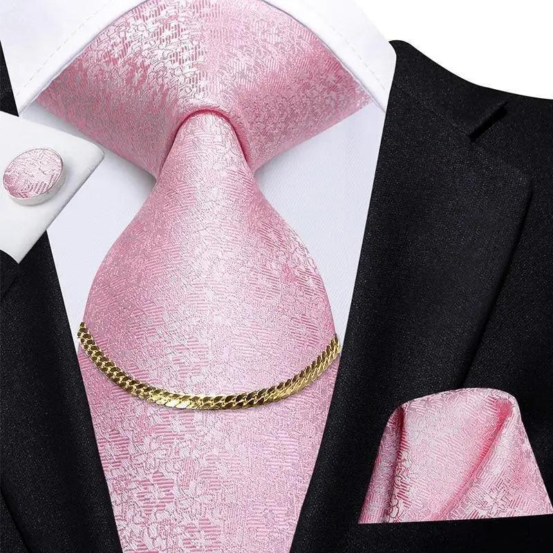 Business Black Silk Necktie Chain Classic Tie Square Handkerchief Elegant Cufflink Wedding Formal Neckties For Men