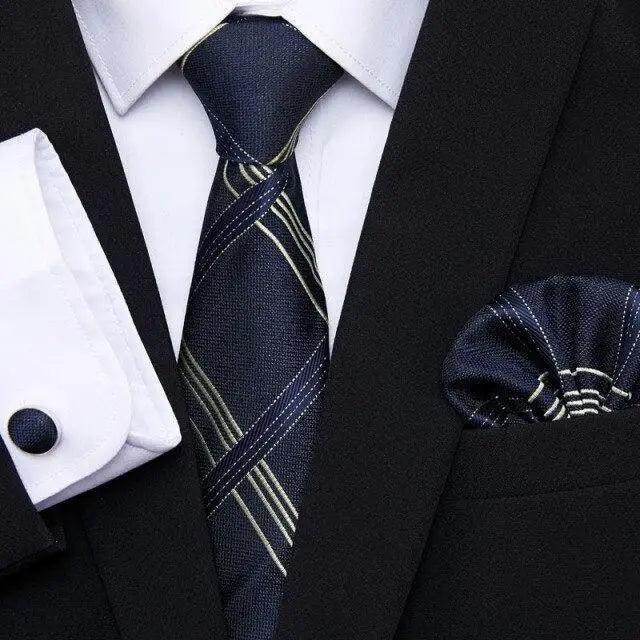Business Men Silk Necktie Cufflinks Set Luxury Design Necktie With Handkerchief Necktie For Casual And Daily Wear Classic Men Flower Ties Wedding Handkerchief Cufflinks Set