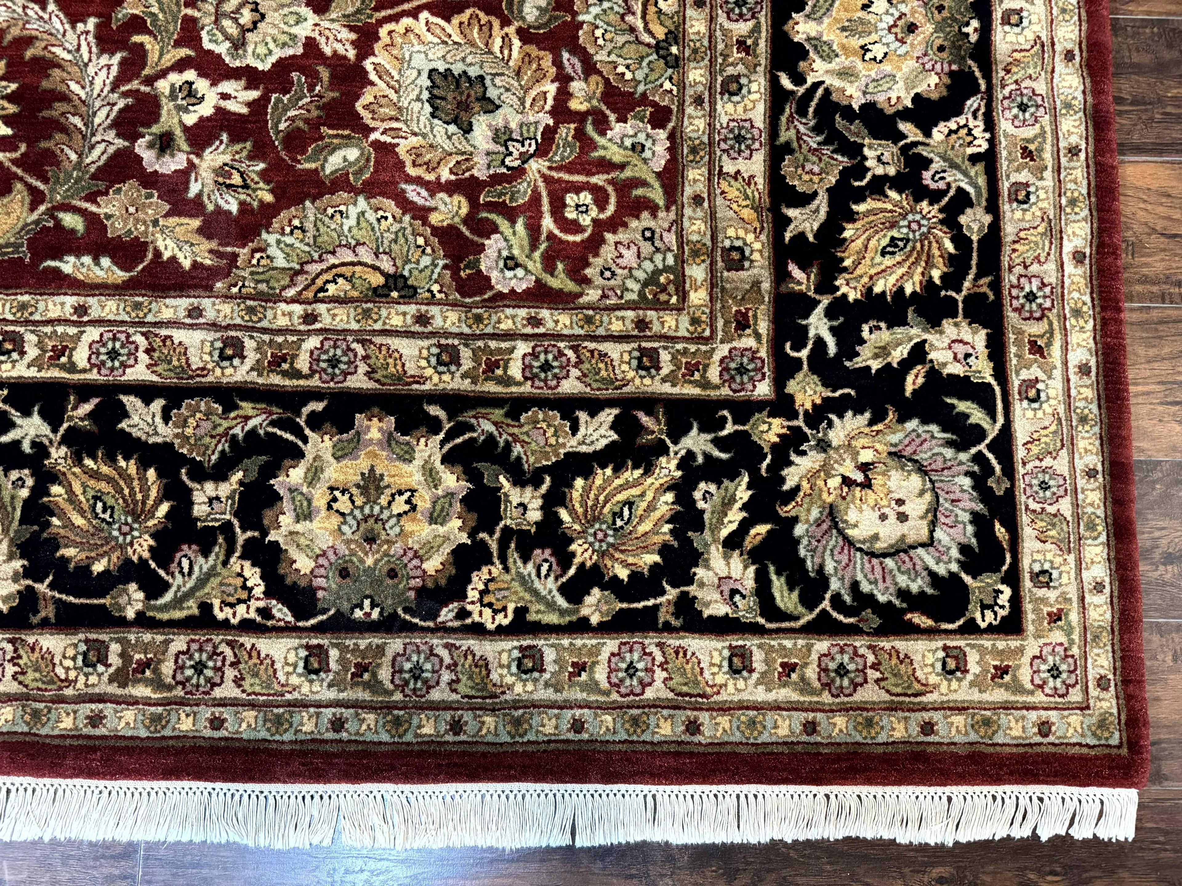 Indian Agra Rug 10x14, Traditional Oriental Carpet, Room Sized Wool Area Rug, Floral, Maroon