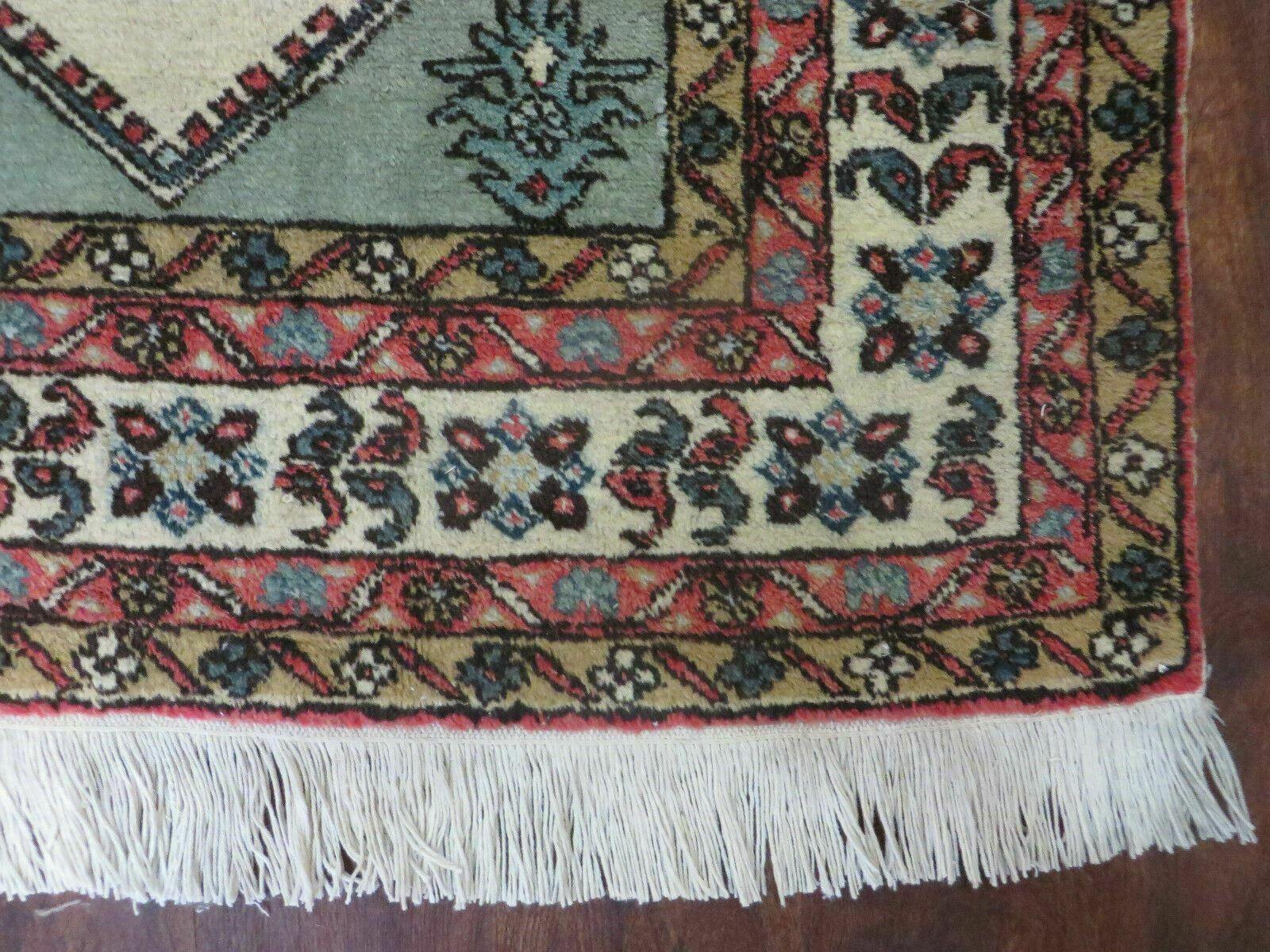 4' X 7' Vintage Handmade Knotted Rug India Caucasian Wool Soft Green Organic