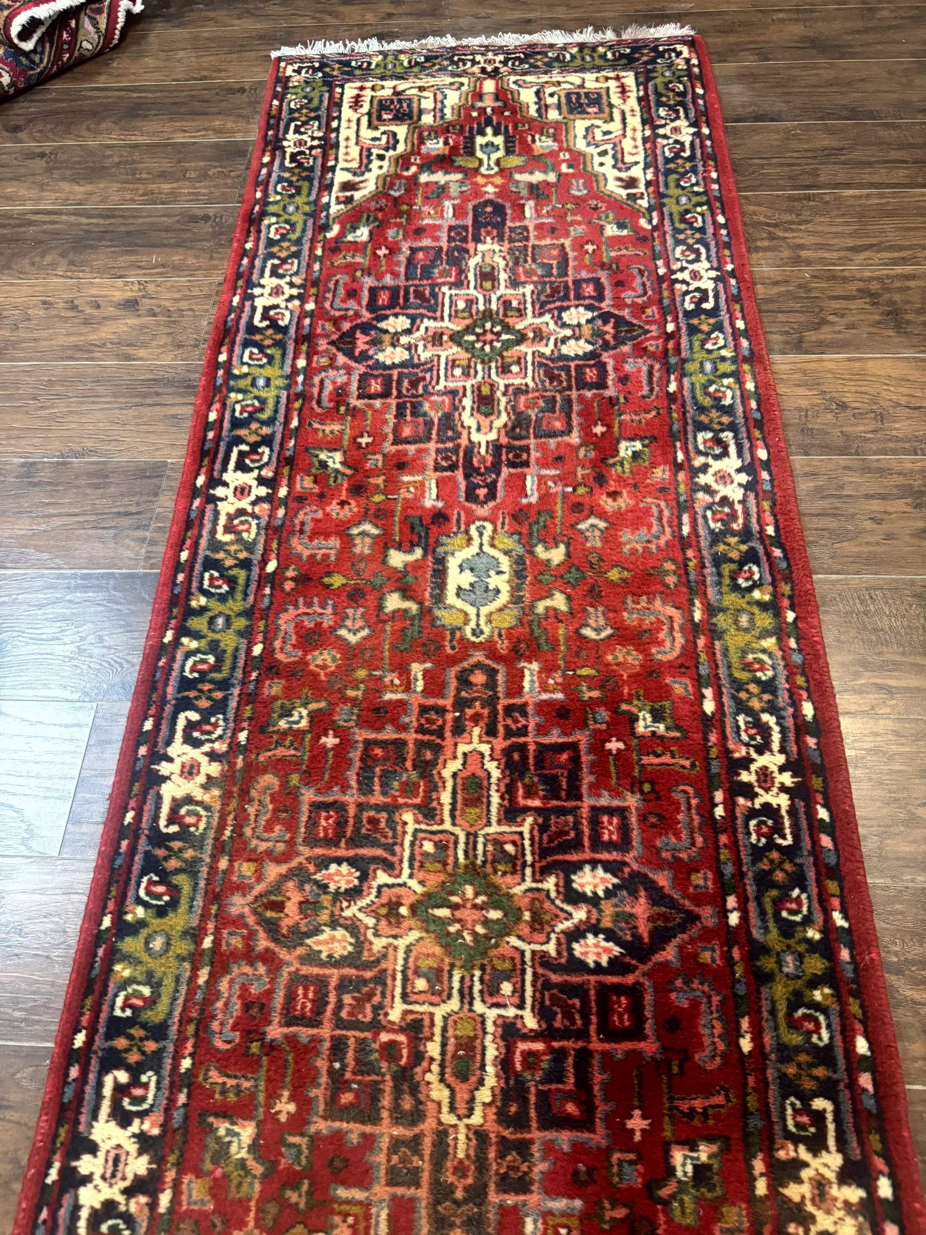 Indo Persian Heriz Runner Rug 3 x 17, Geometric Long Runner Carpet for Hallway, Medallions, Wool Runner Rug 3x17