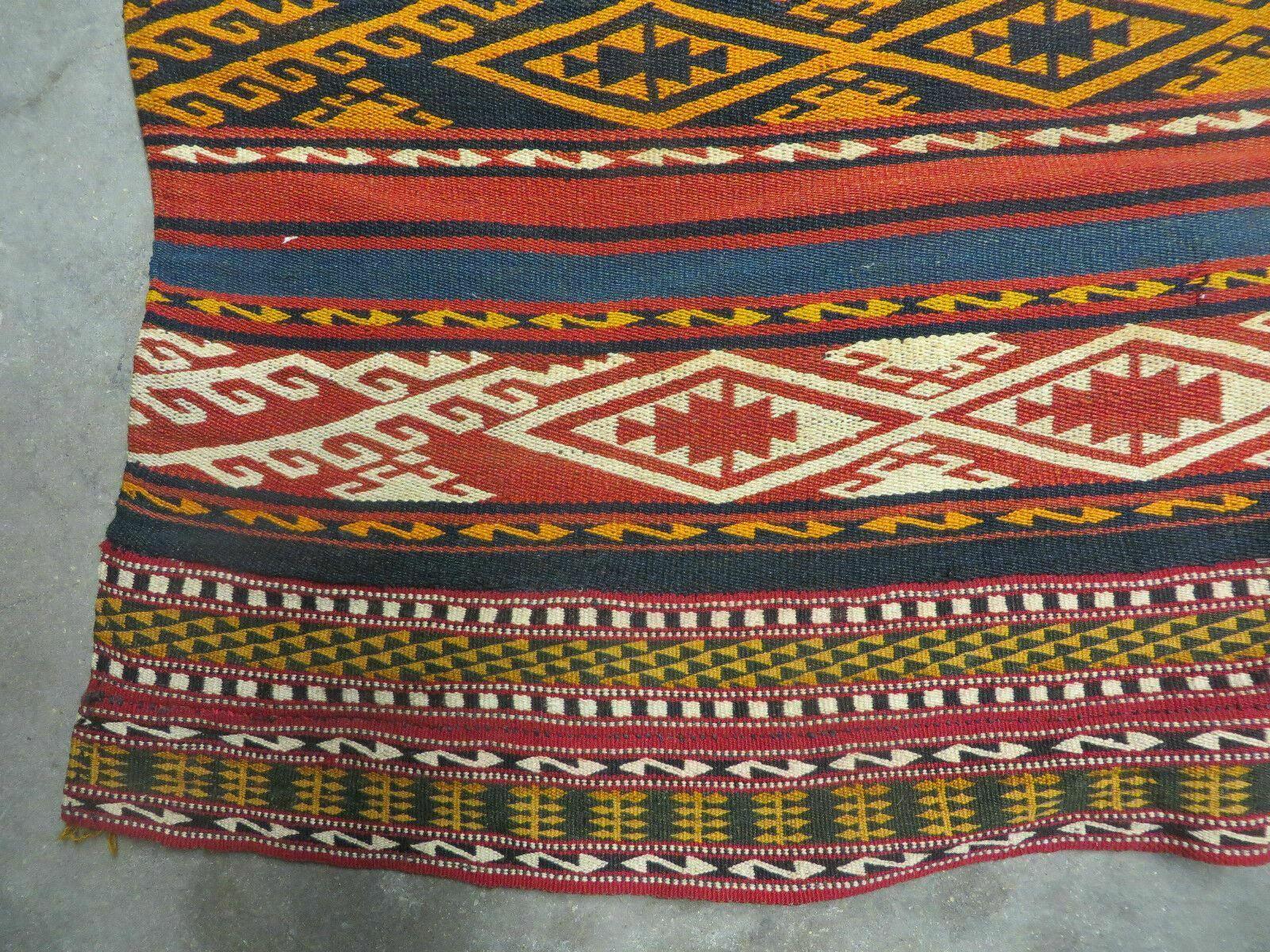 6' X 10' Antique 1930 Turkish Jajim Kilim Handmade Flat Weave Wool Rug Veg Dye