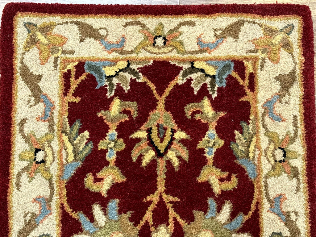 Small Floral Wool Rug 2x3, Safavieh Heritage Collection, Dark Red & Cream