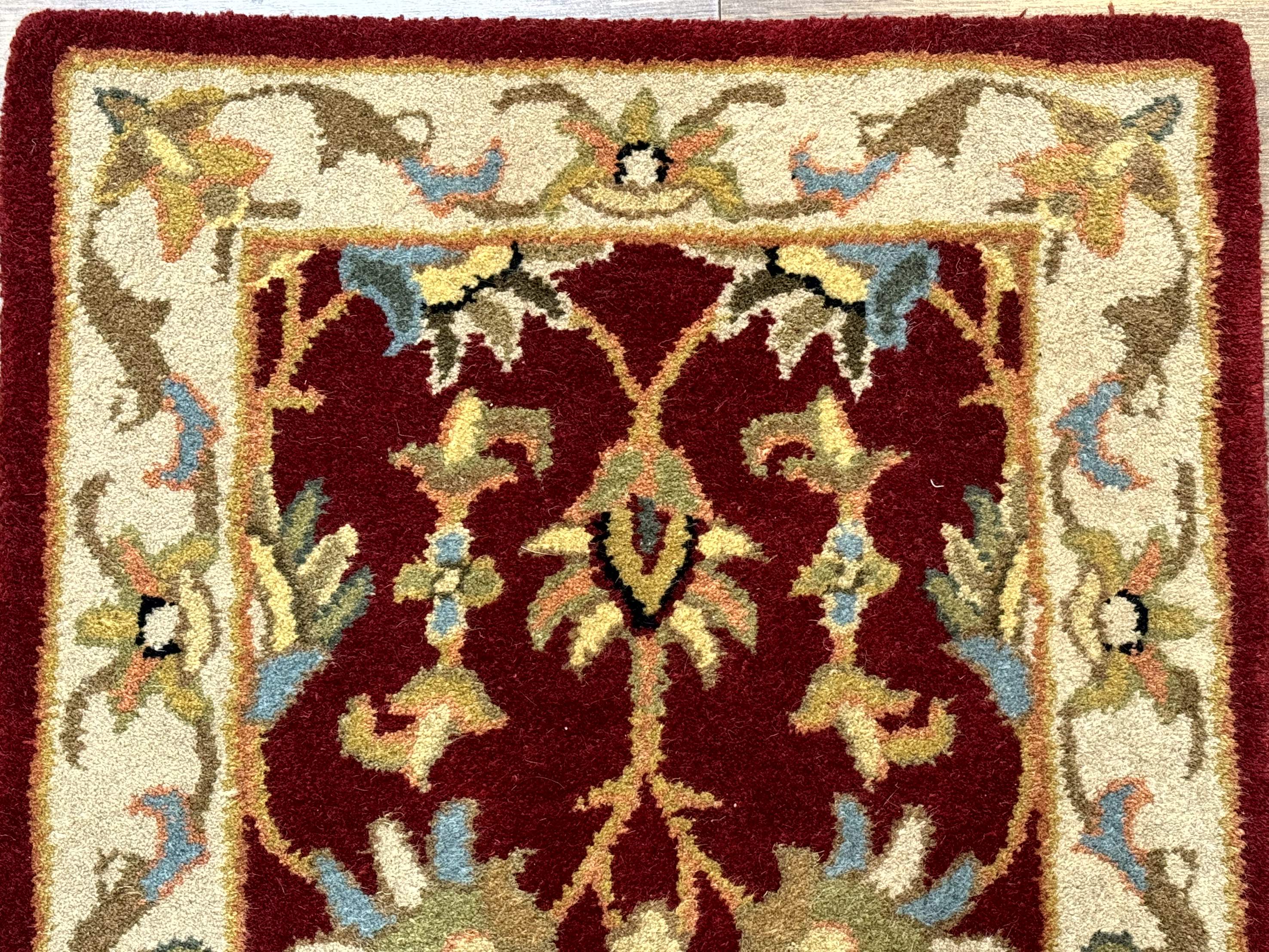 Small Floral Wool Rug 2x3, Safavieh Heritage Collection, Dark Red & Cream