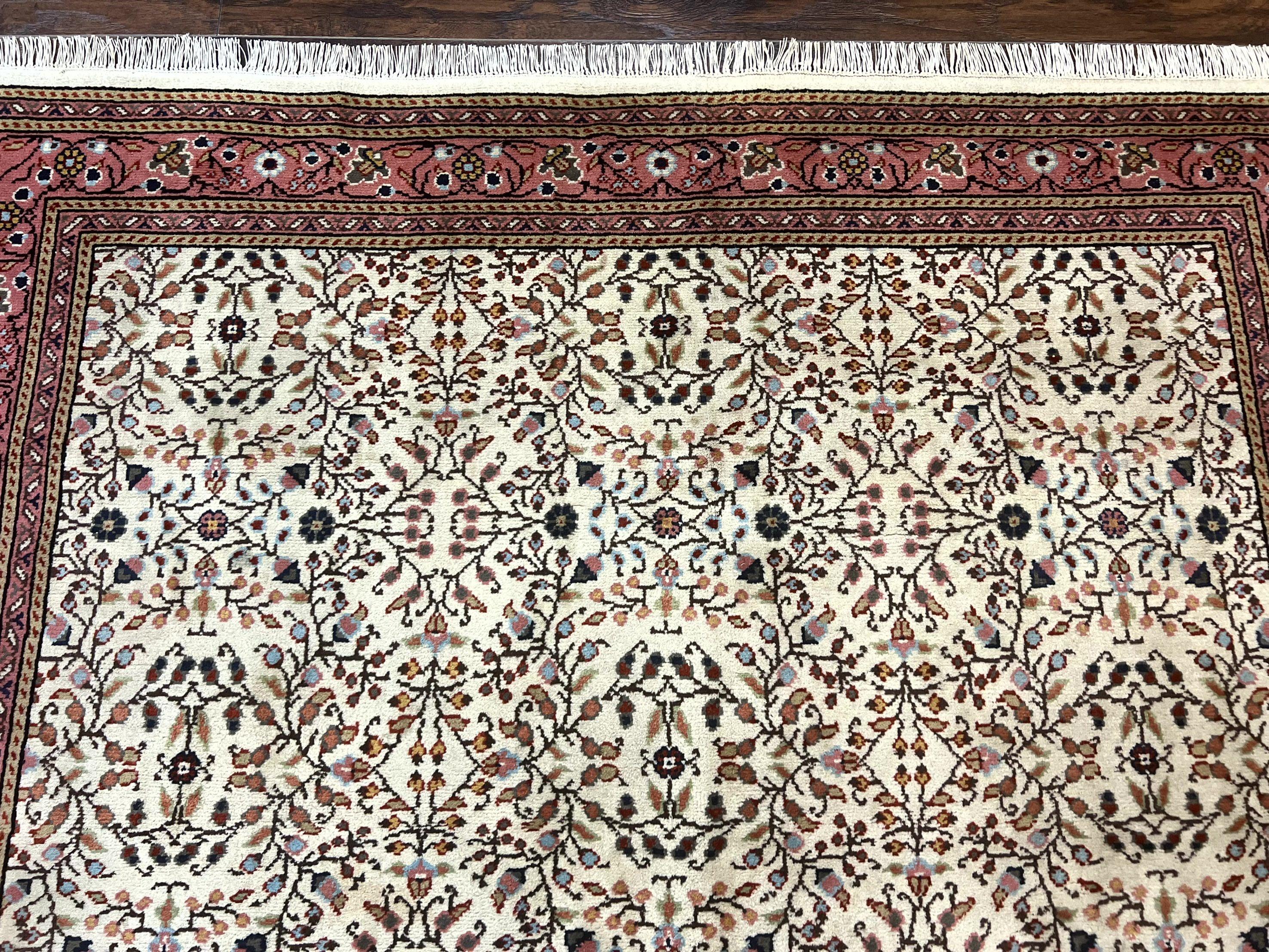 Turkish Rug 6x8, Kayseri Carpet, Handmade Vintage Wool Rug, Cream Multicolor, Allover Pattern