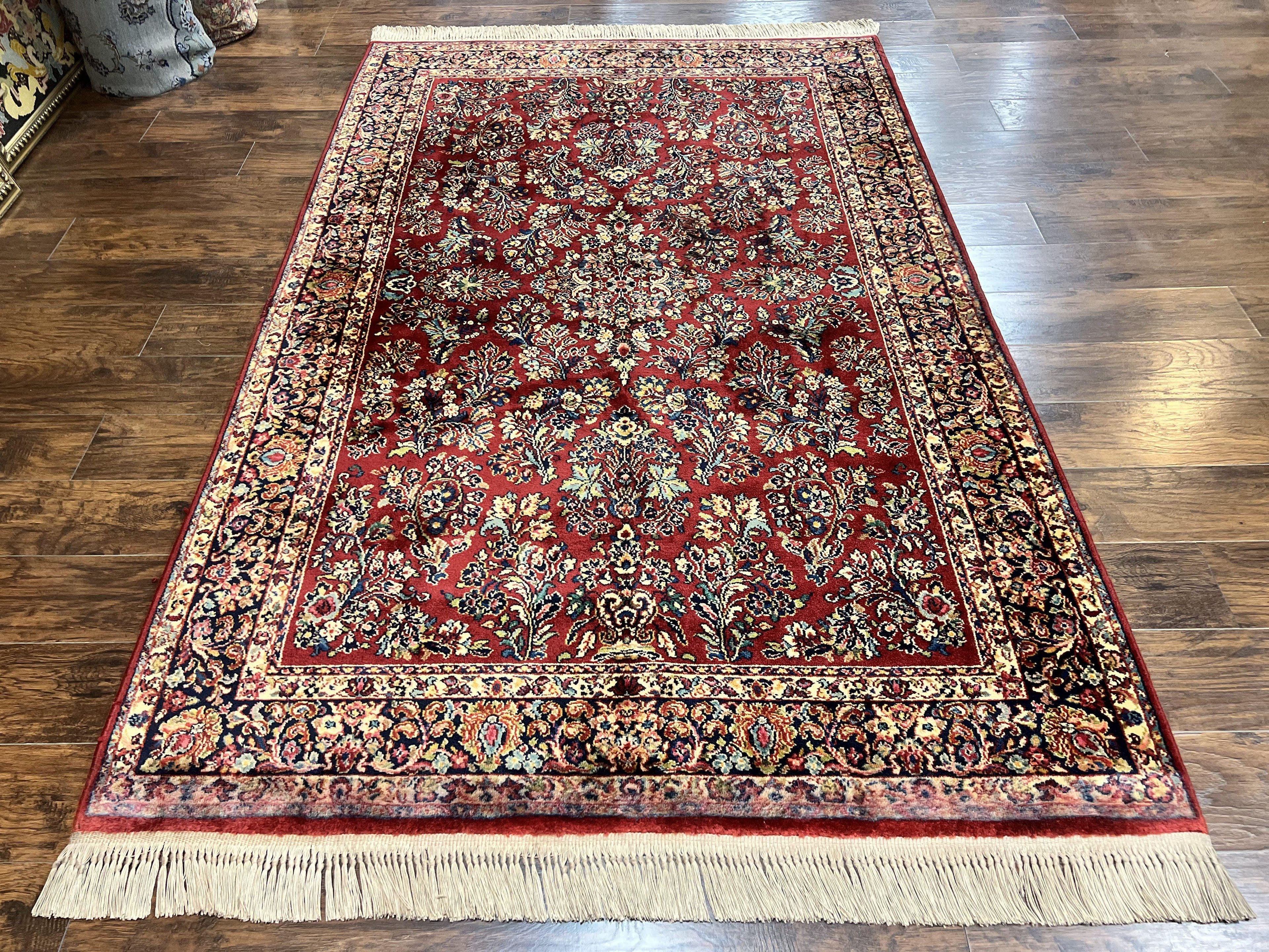 Karastan Rug 5.9 x 9 Red Sarouk #785, Wool Original 700 Series, Vintage