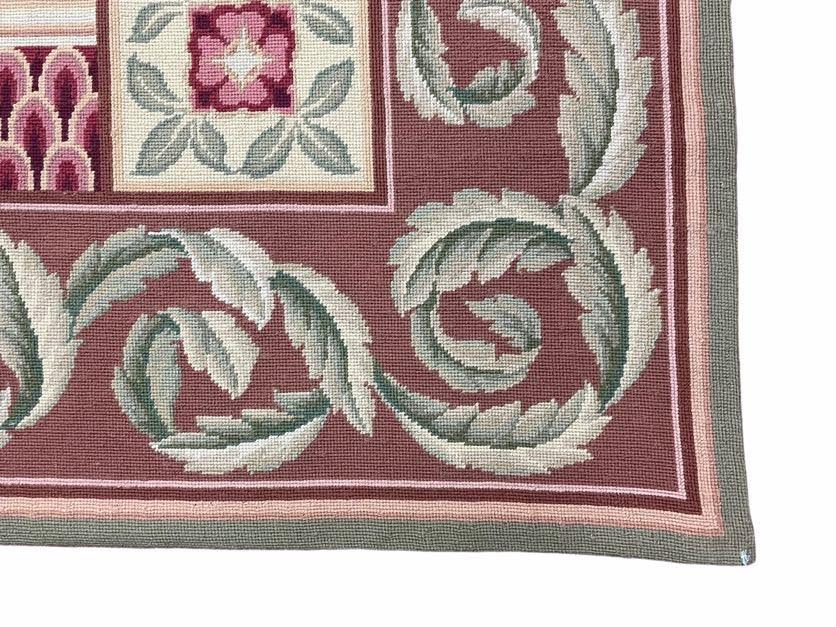 Aubusson Needlepoint Rug 9x12, Flatweave Carpet, Leaves, Wool, New, Handmade