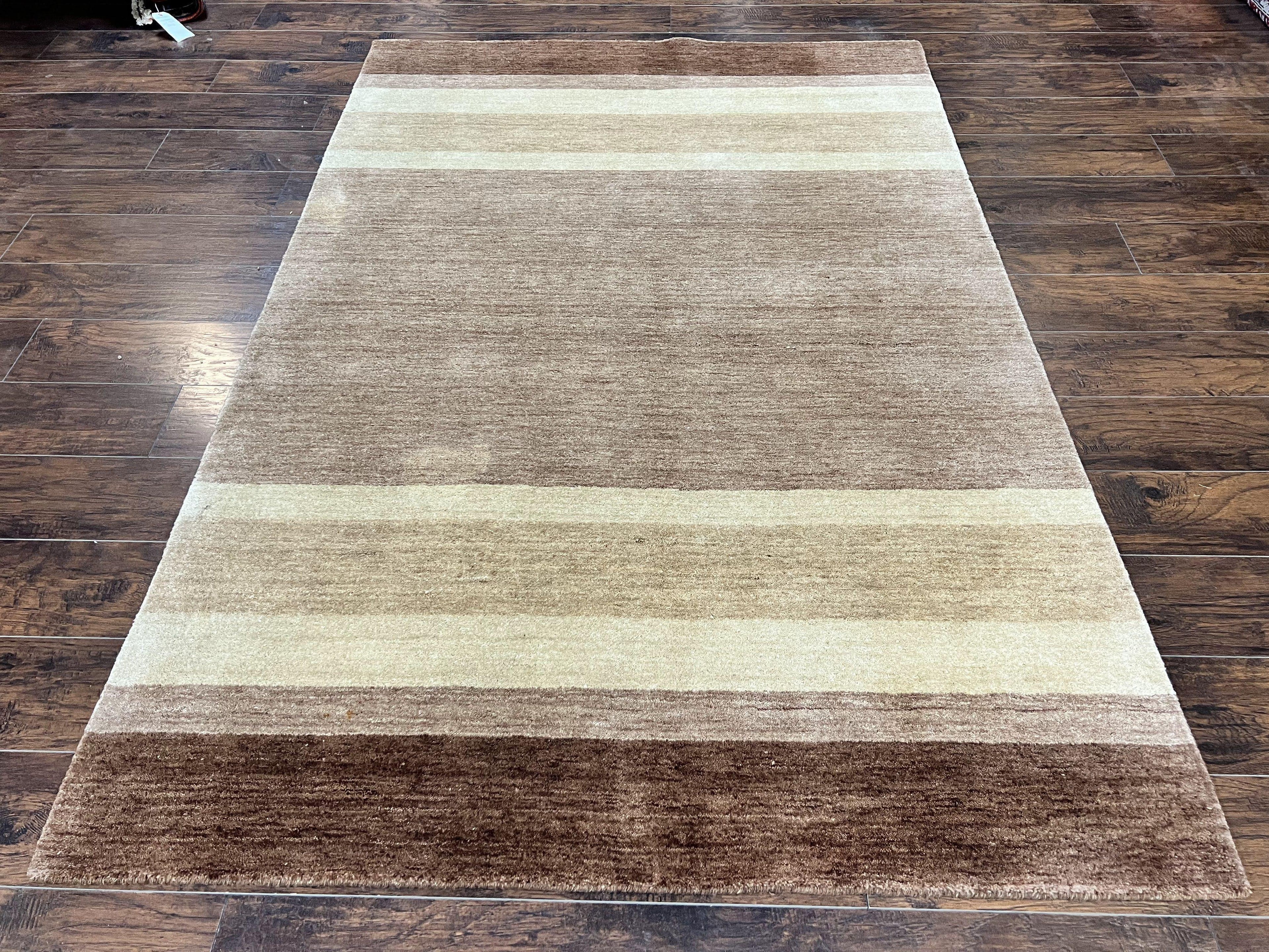 Indo Gabbeh Rug 5x8, Contemporary Wool Stripped Modern Area Rug, Hand Knotted Medium Sized Carpet