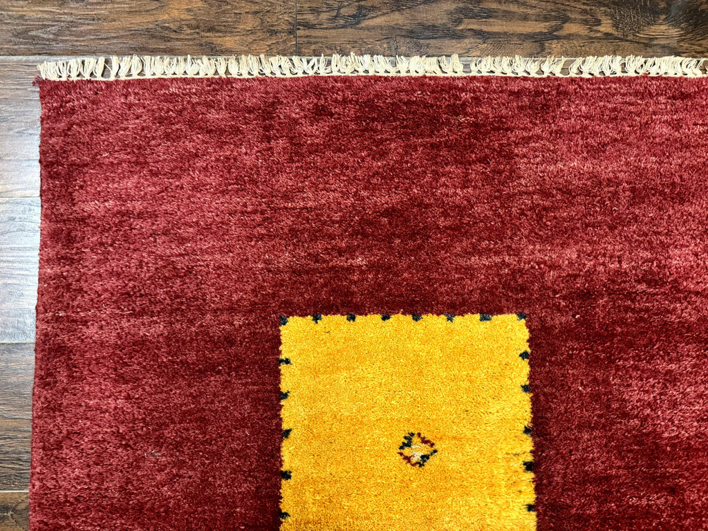Modern Indo Persian Gabbeh Rug 7x10, Red, Tribal Area Rug