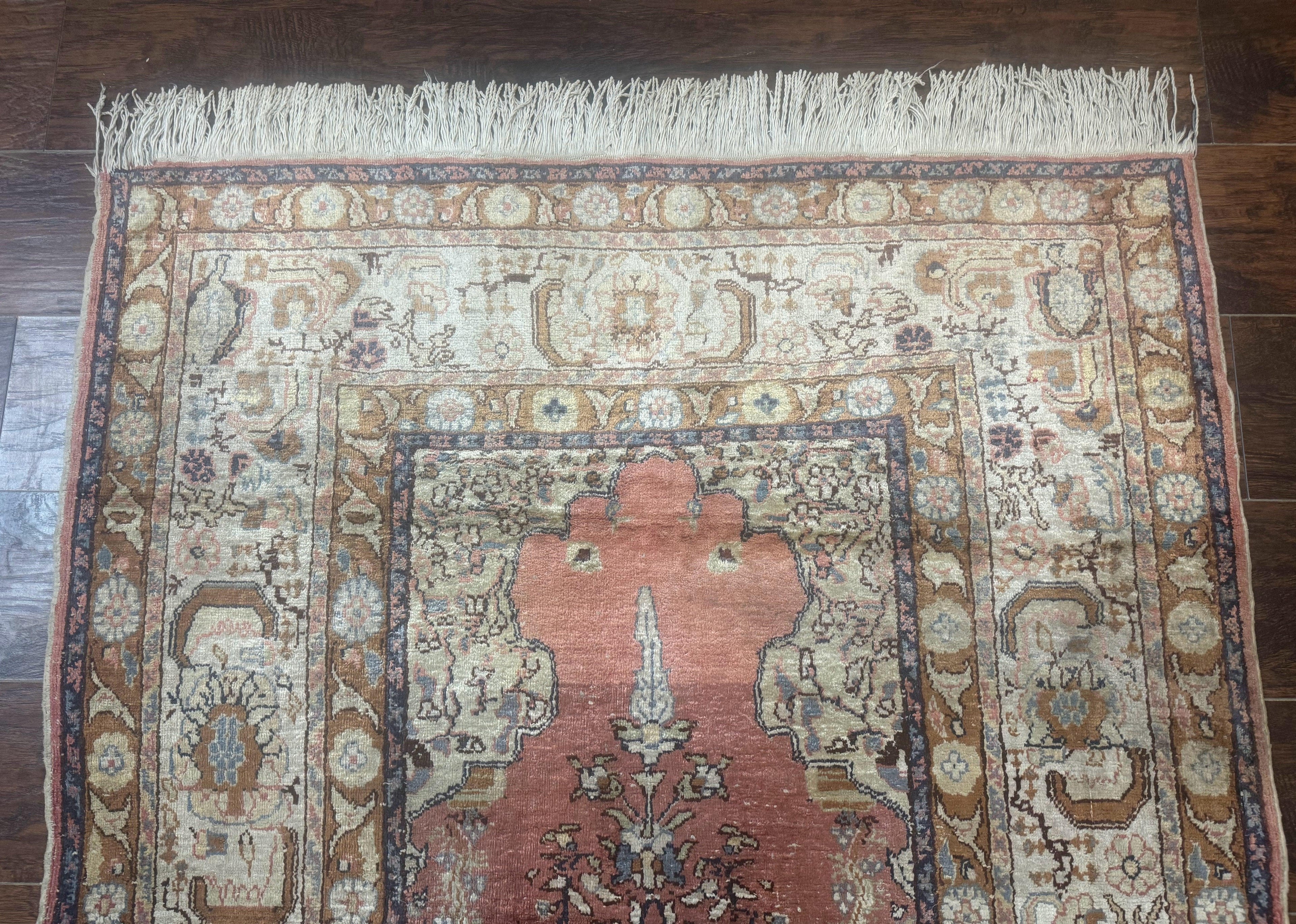 Silk Turkish Kayseri Rug 4x6, Haji Jalili Design, Vintage Rug
