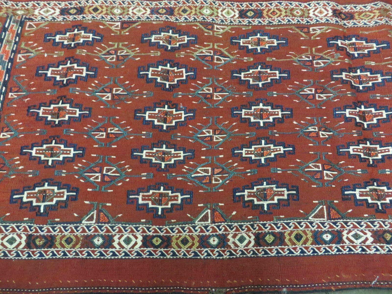 45" X 32" Antique Handmade Bokhara Turkoman Yomud Chuval Wool Rug Soumak NICE