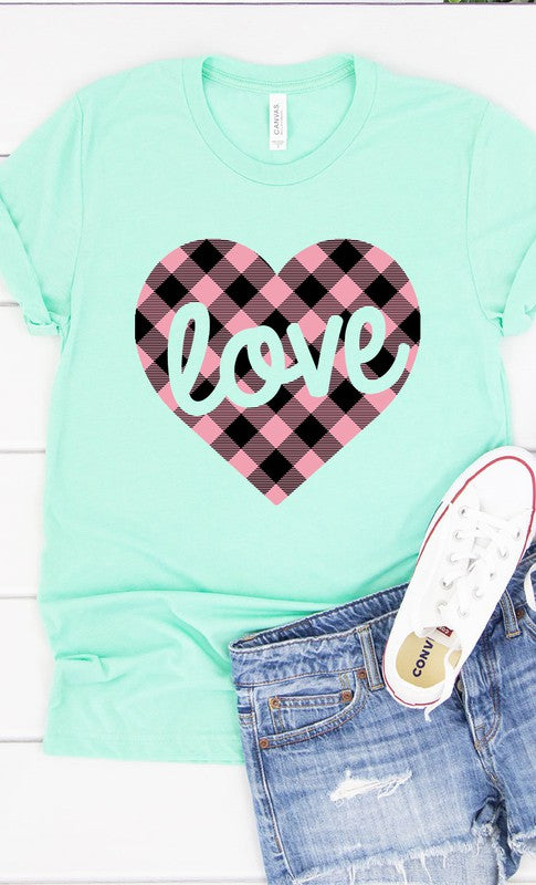 Pink Plaid Love Graphic Tee T-Shirt PLUS
