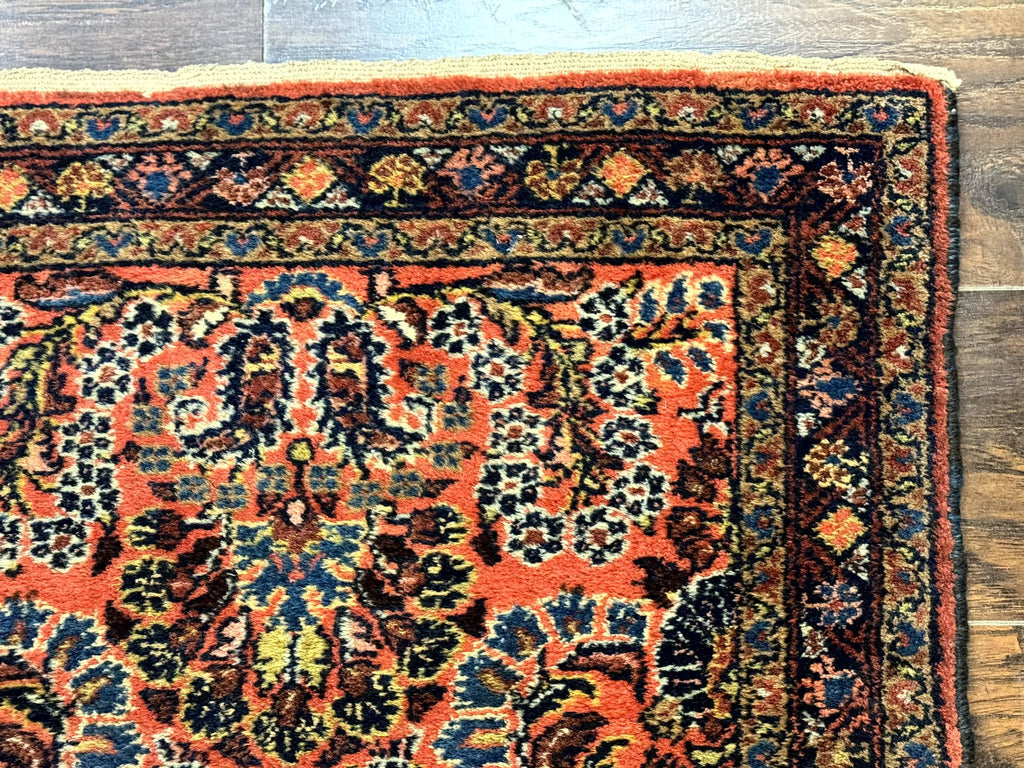 Antique Persian Lilihan Rug 2x4, Red, Floral, Wool, Handmade Lilian Persian Carpet
