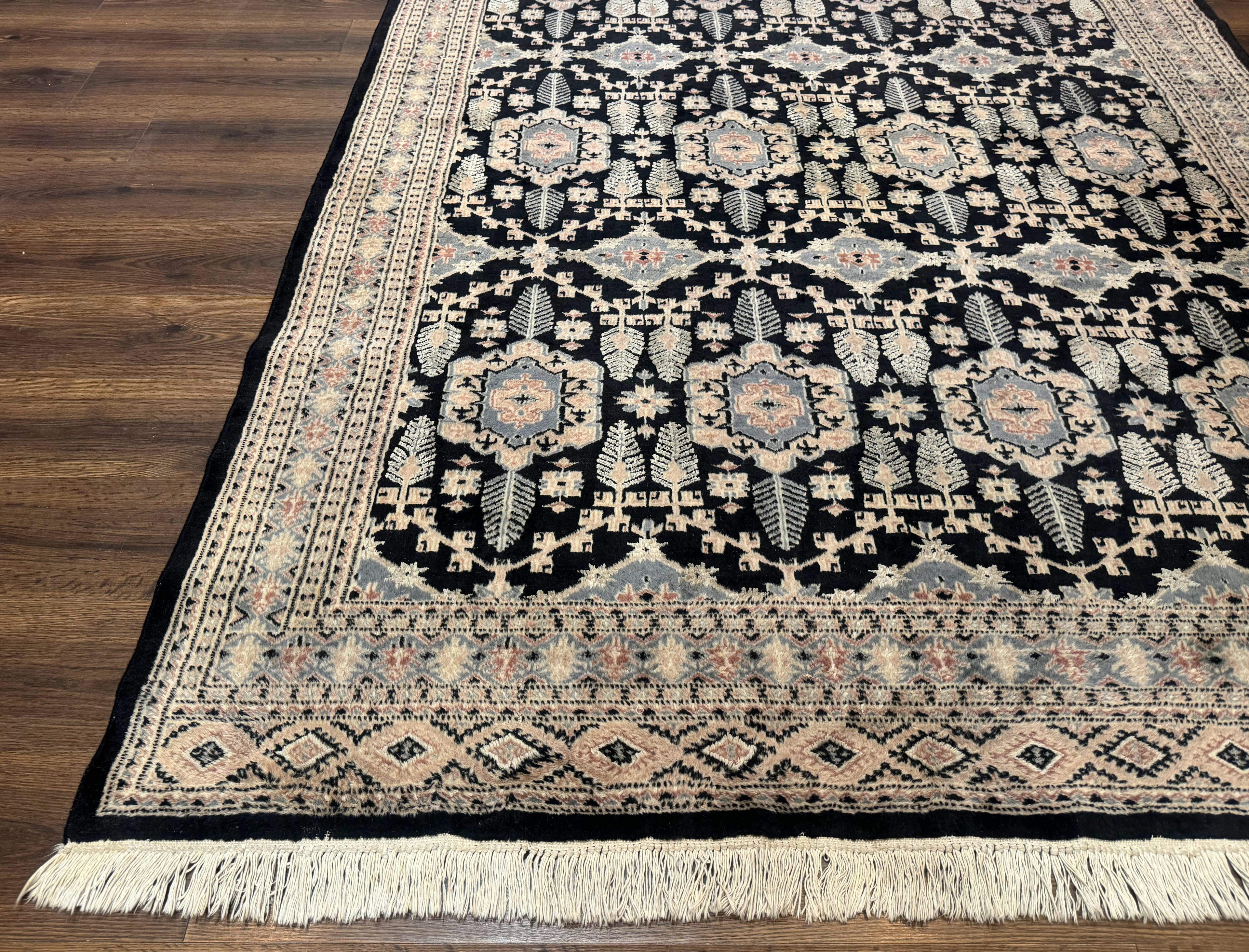 Turkoman Bokhara Rug 6x9, Pakistani Carpet, Black, Hand Knotted